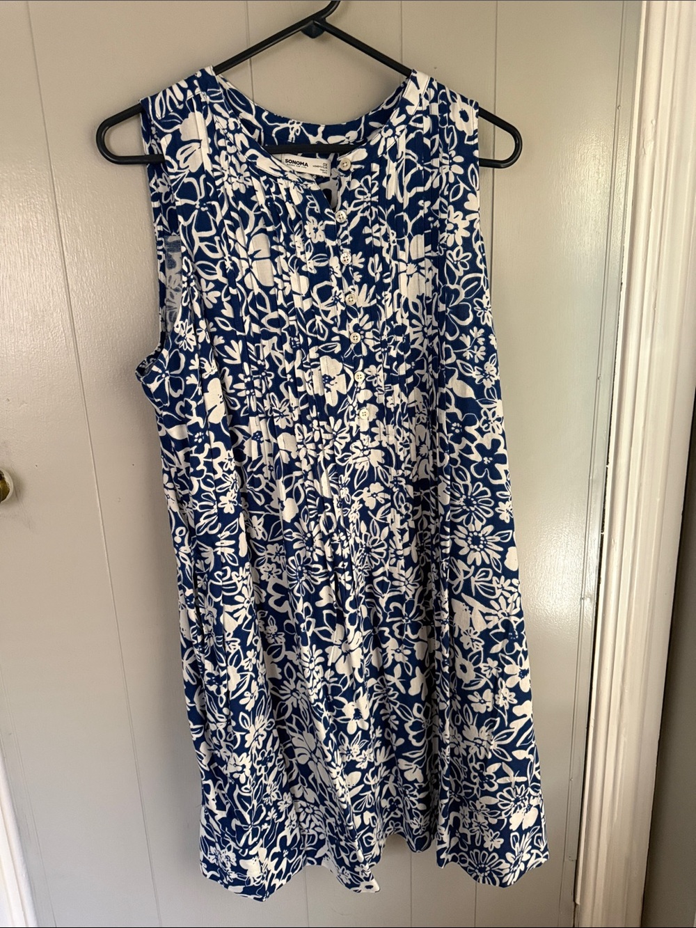 Sonoma Blue and White Floral Midi Dress